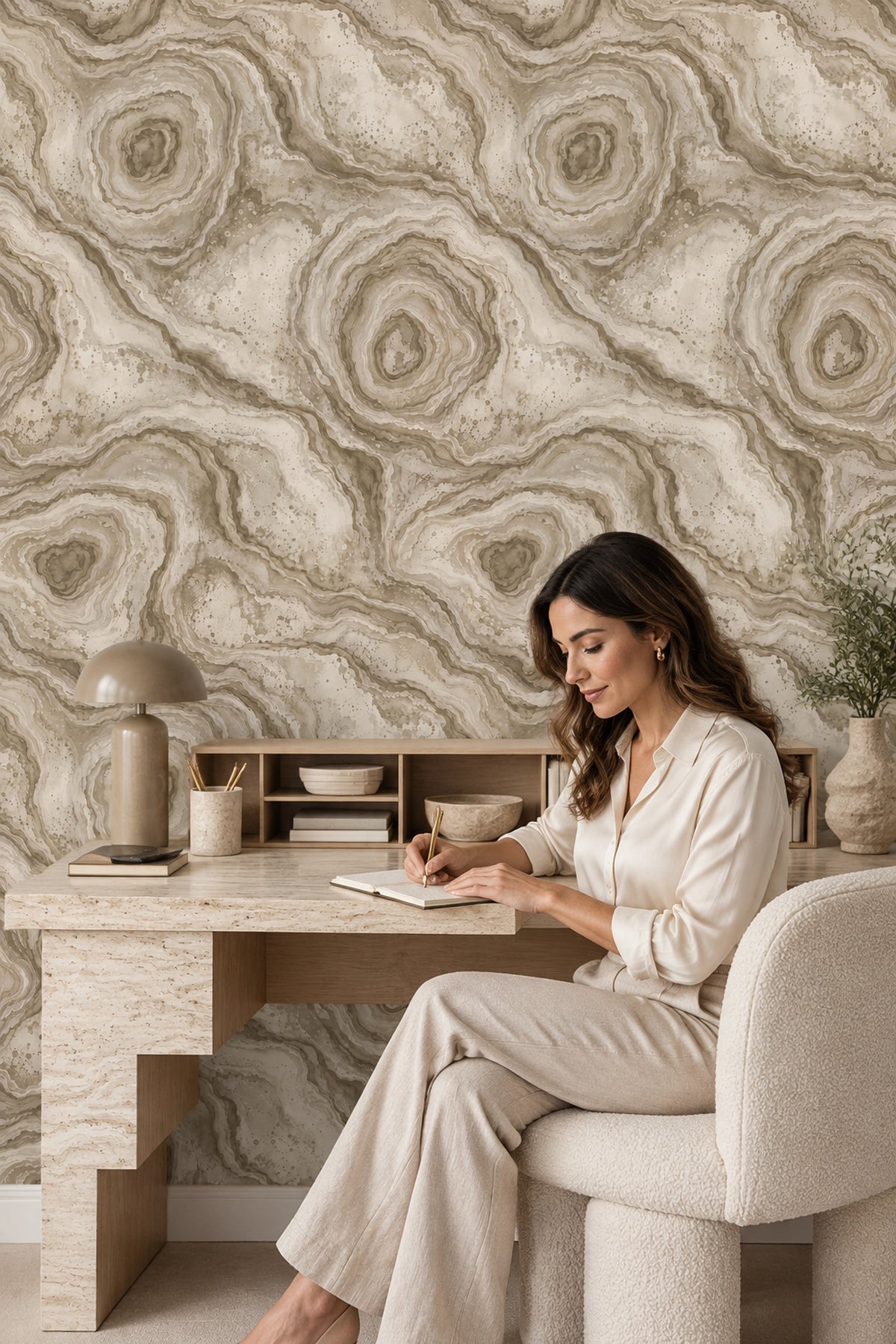Beige Agate Wallpaper Organic Veining Taupe Mineral Texture