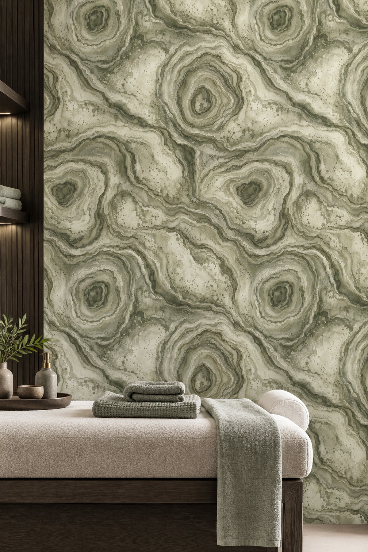 Sage Green Marble Veins Wallpaper Organic Agate Rings
