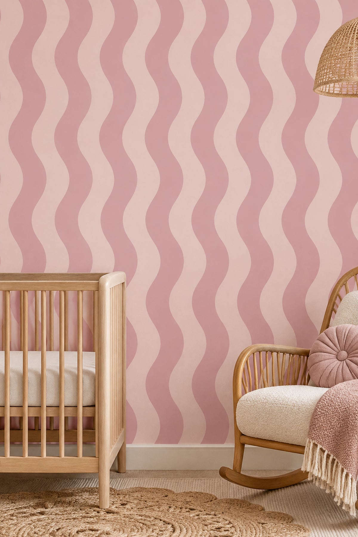 Pink Wavy Stripes Wallpaper Vertical Abstract Pastel
