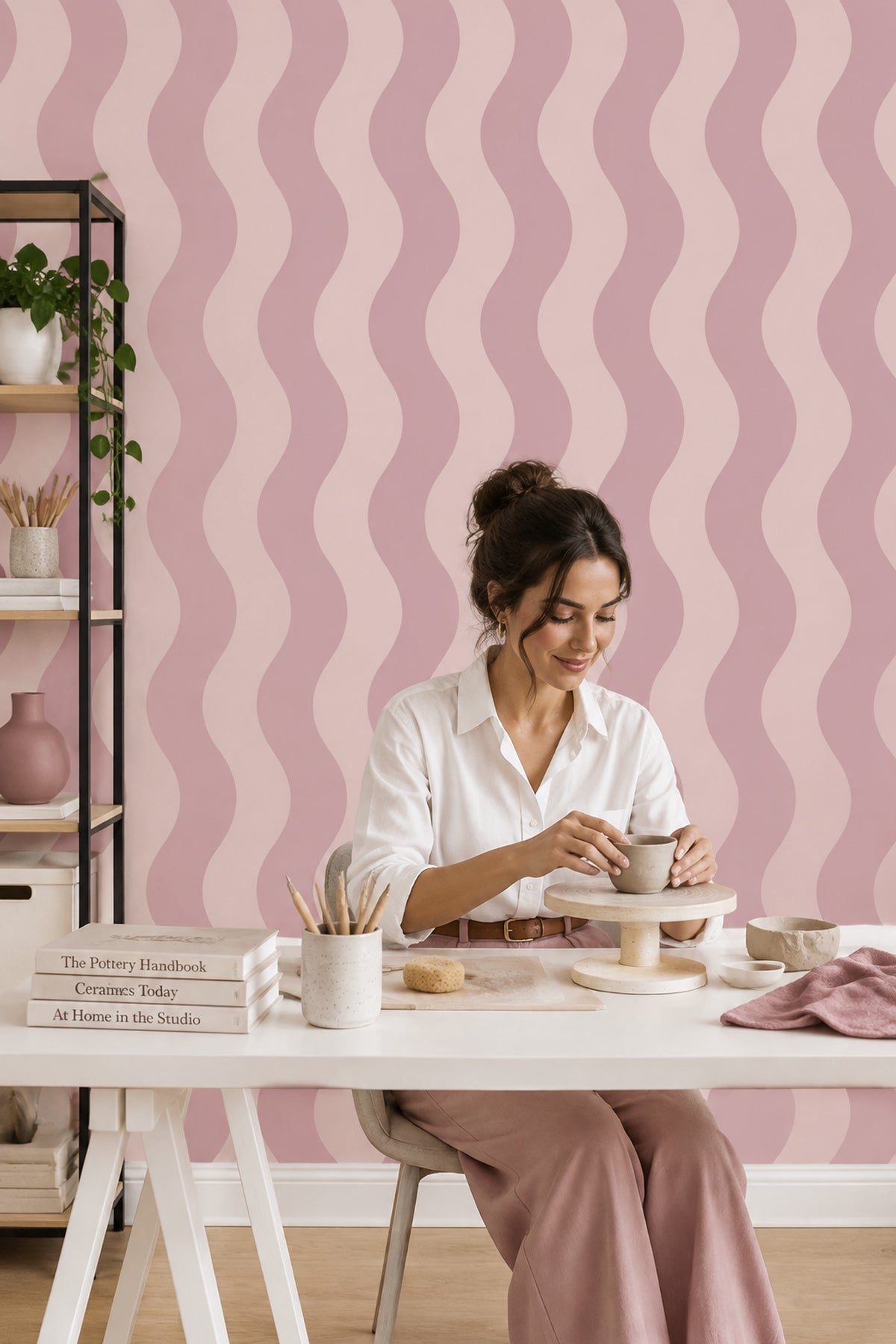 Pink Wavy Stripes Wallpaper Vertical Abstract Pastel