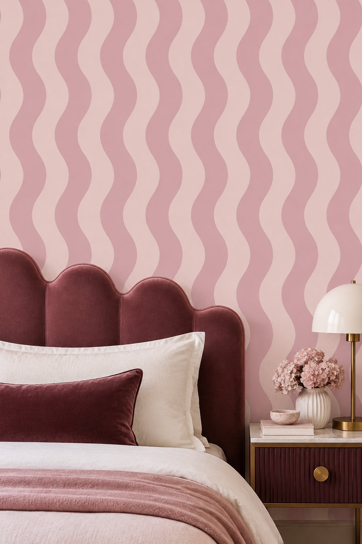 Pink Wavy Stripes Wallpaper Vertical Abstract Pastel