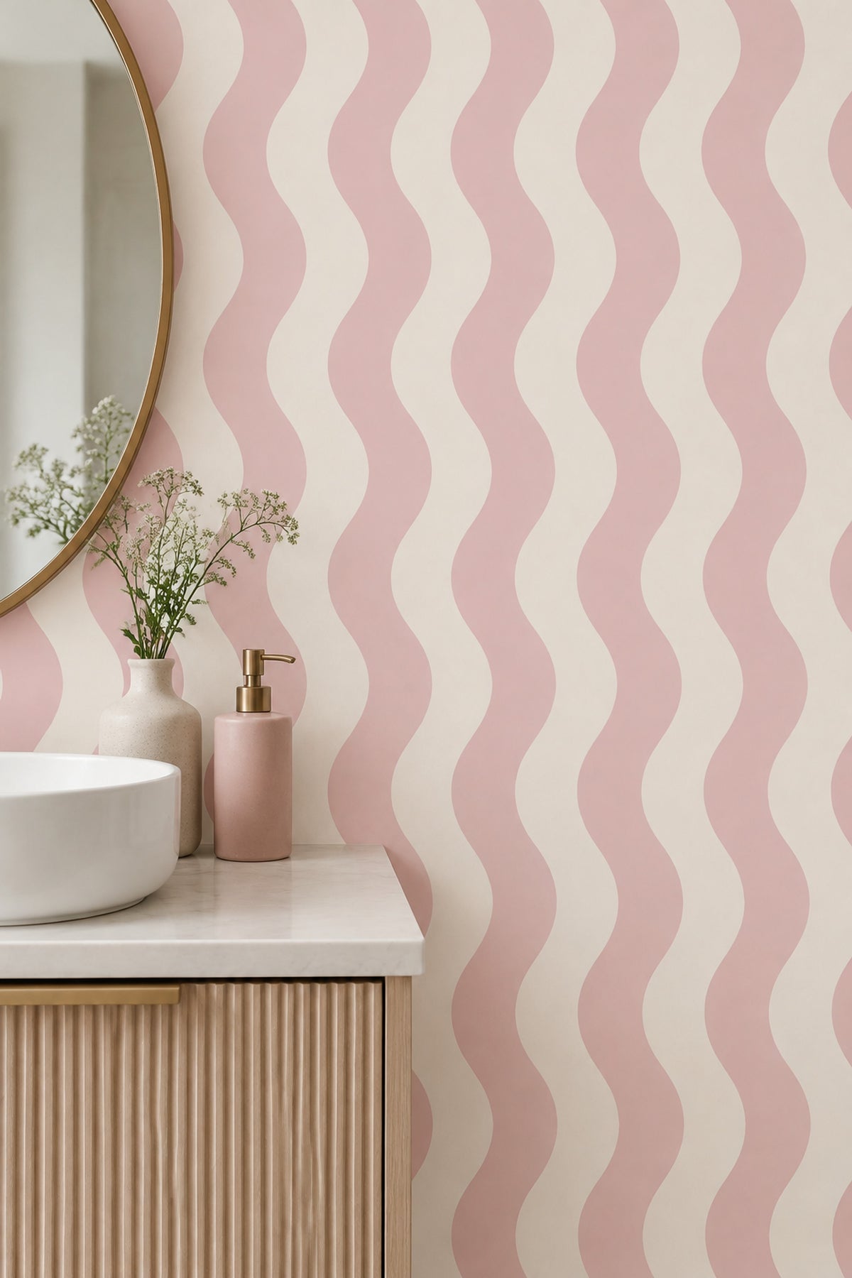 Wavy Stripes Wallpaper Pink Cream Abstract