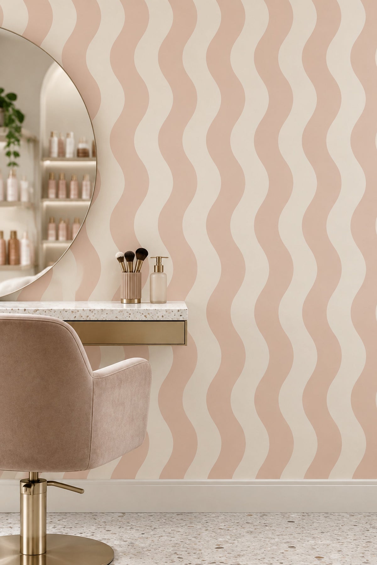 Wavy Stripes Wallpaper Blush Pink Cream Pastel Bands
