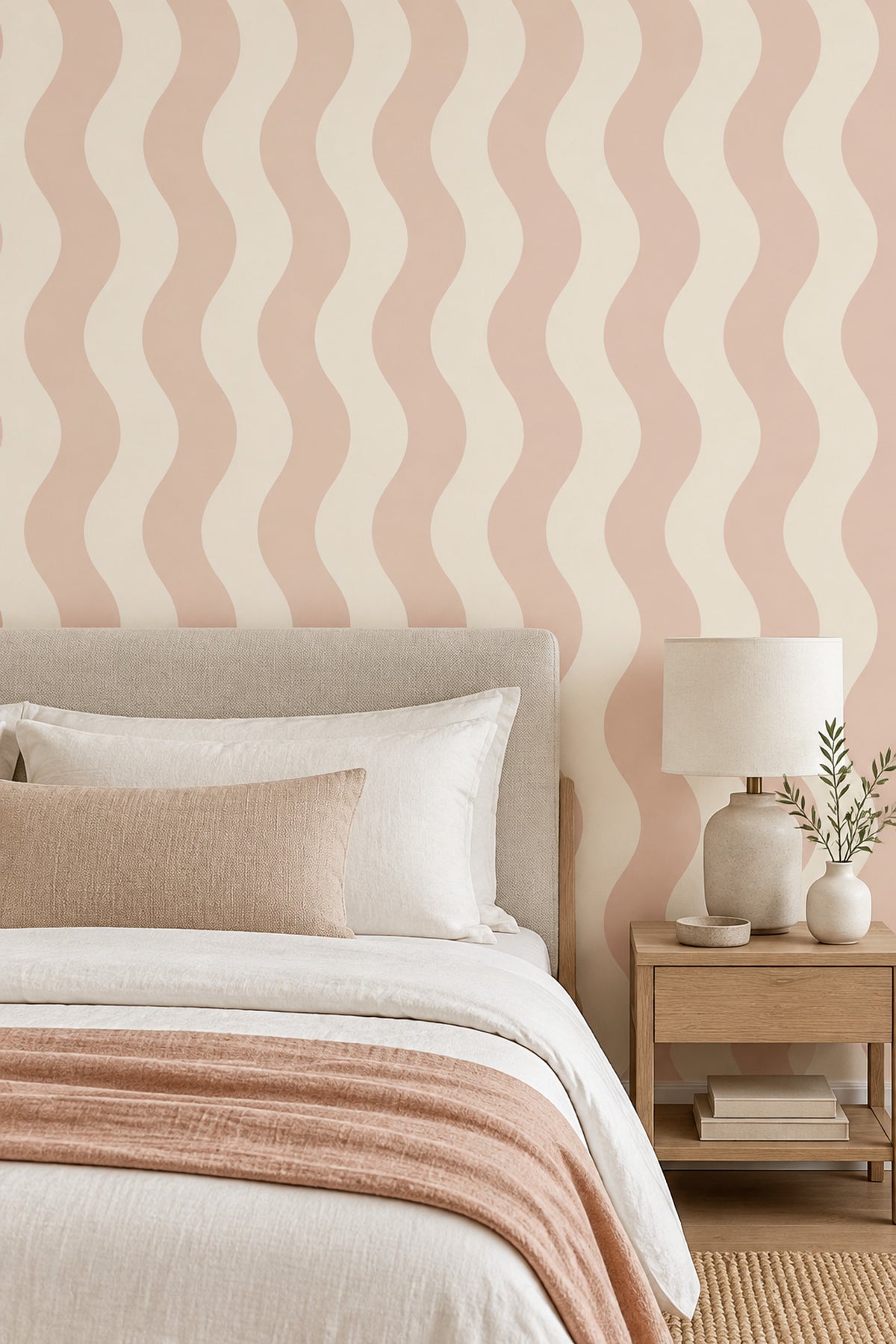 Wavy Stripes Wallpaper Blush Pink Cream Pastel Bands