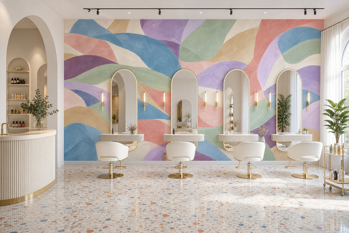 Pastel Curved Ribbons Wallpaper Modern Brushstrokes Wall Mural