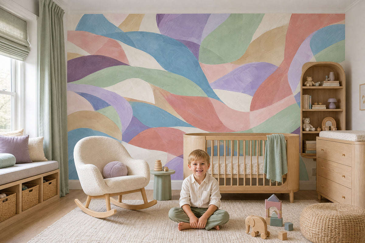 Pastel Curved Ribbons Wallpaper Modern Brushstrokes Wall Mural