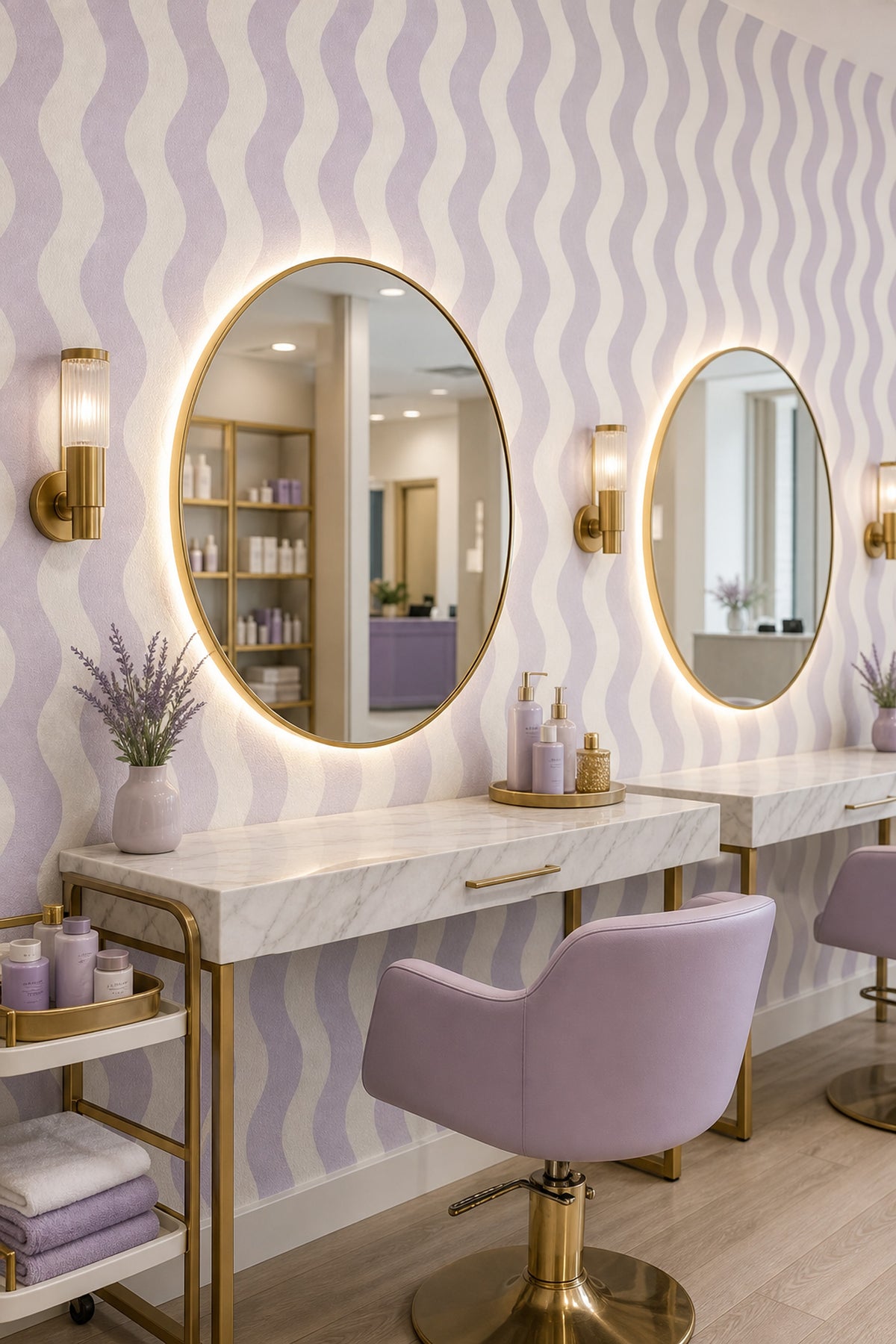 Wavy Stripes Wallpaper Lavender Purple And Cream Abstract