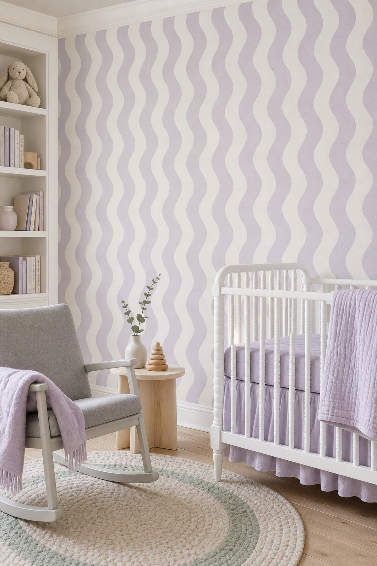 Wavy Stripes Wallpaper Lavender Purple And Cream Abstract