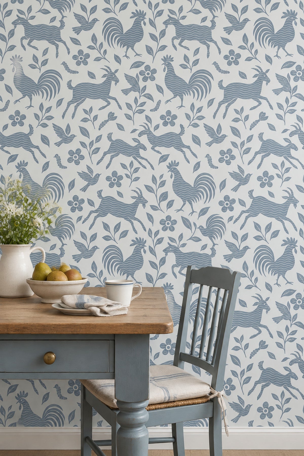 Folk Roosters And Birds Wallpaper White Background
