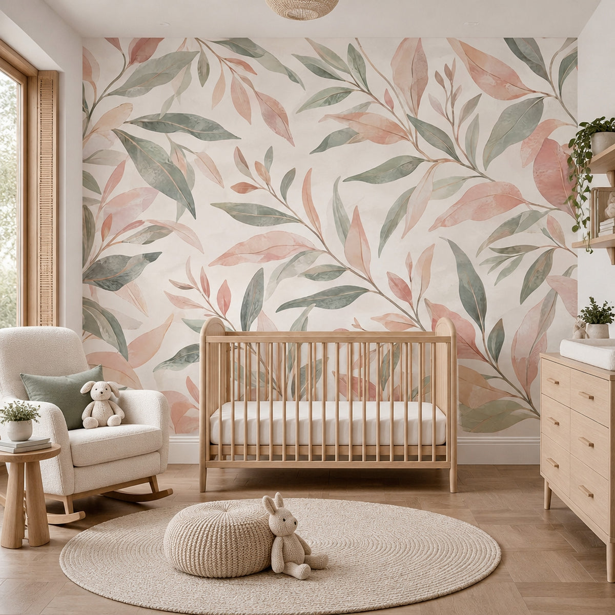 Pastel Botanical Leaves Wallpaper Watercolor Texture Wall Mural