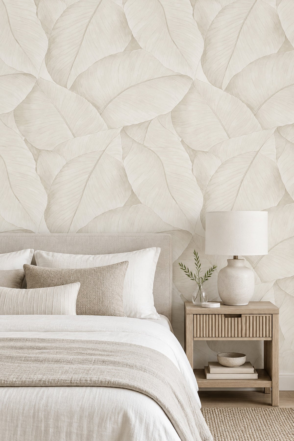 Layered Botanical Leaves Wallpaper Cream Ivory Neutrals