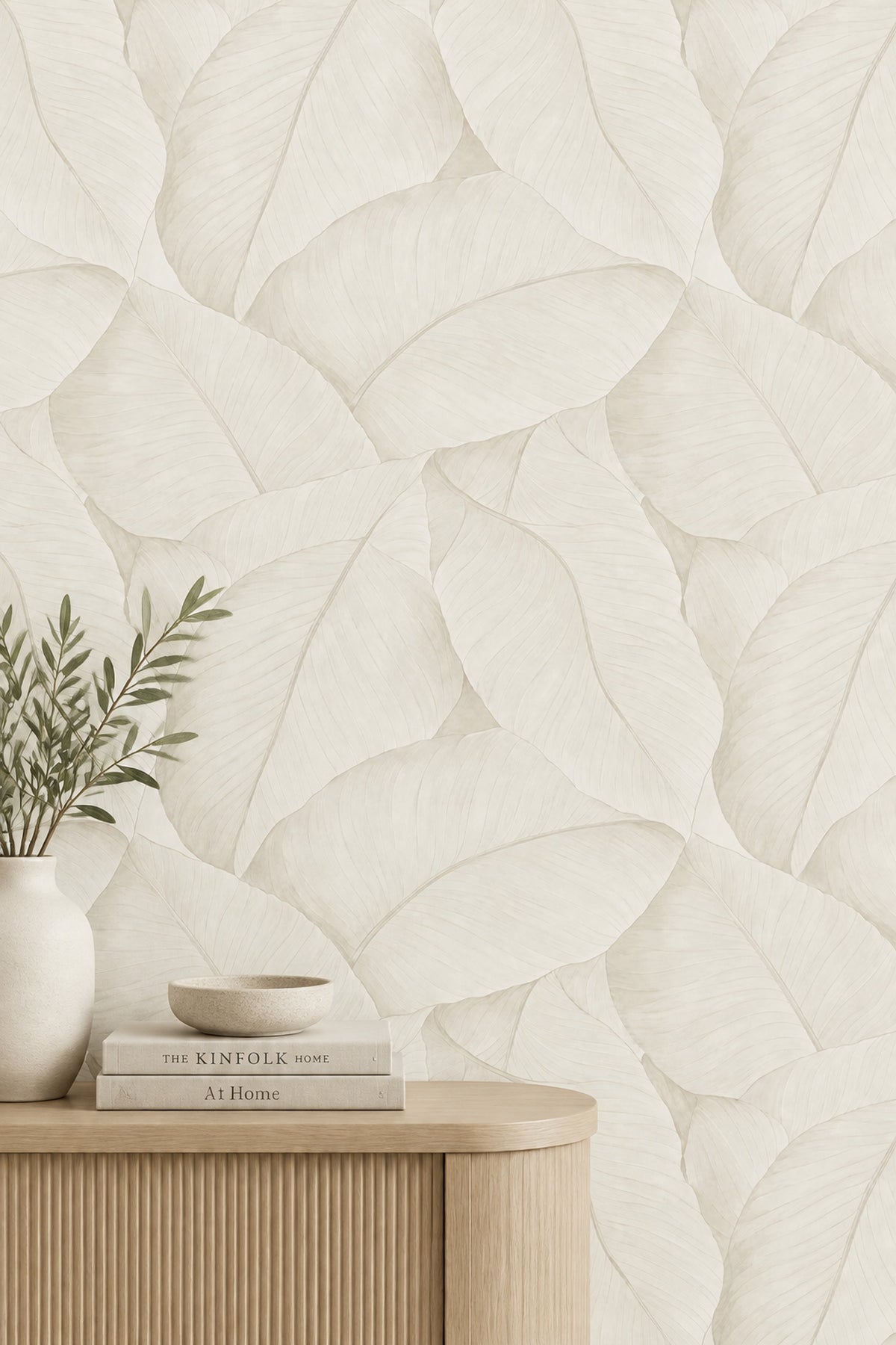 Layered Botanical Leaves Wallpaper Cream Ivory Neutrals