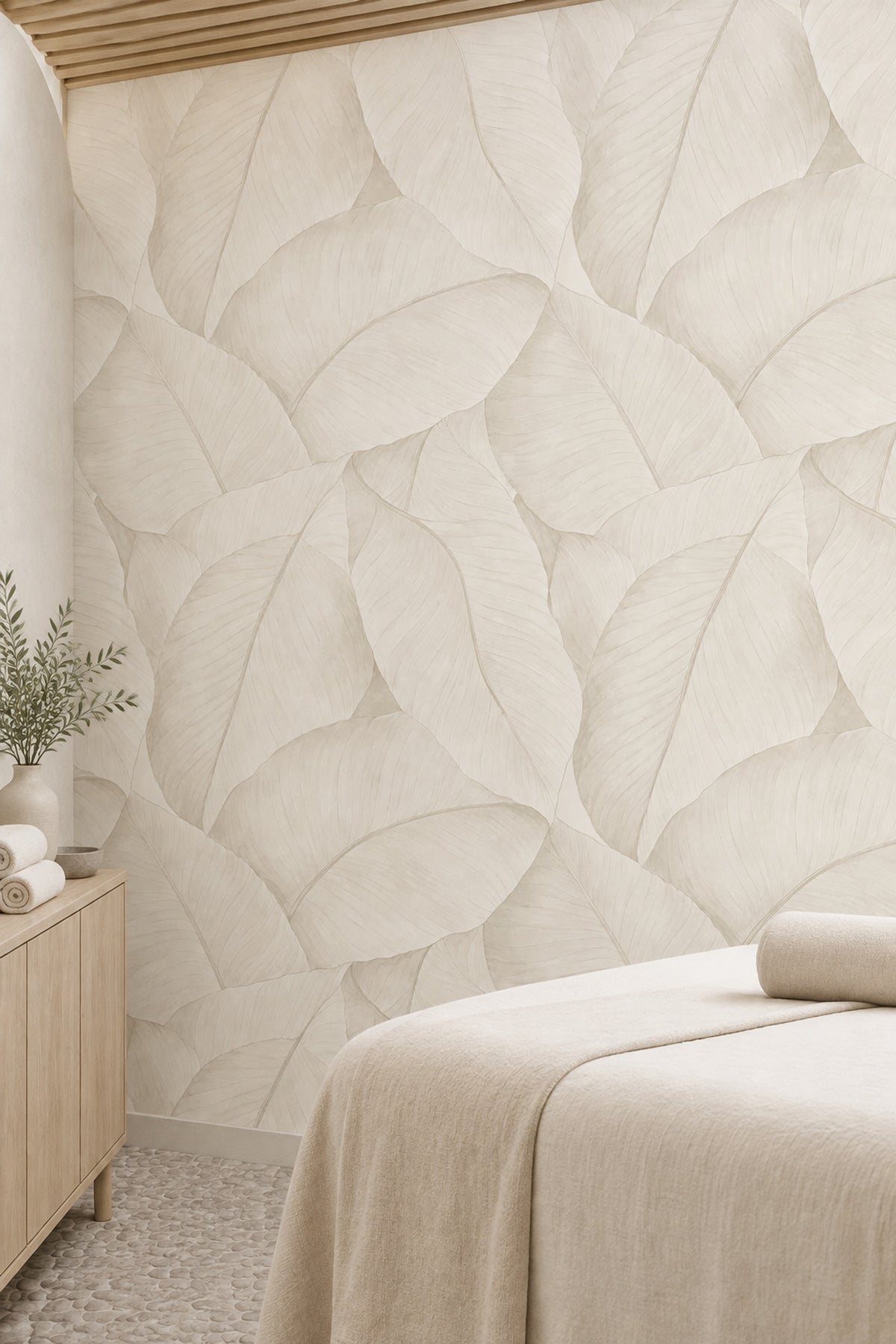 Layered Botanical Leaves Wallpaper Cream Ivory Neutrals