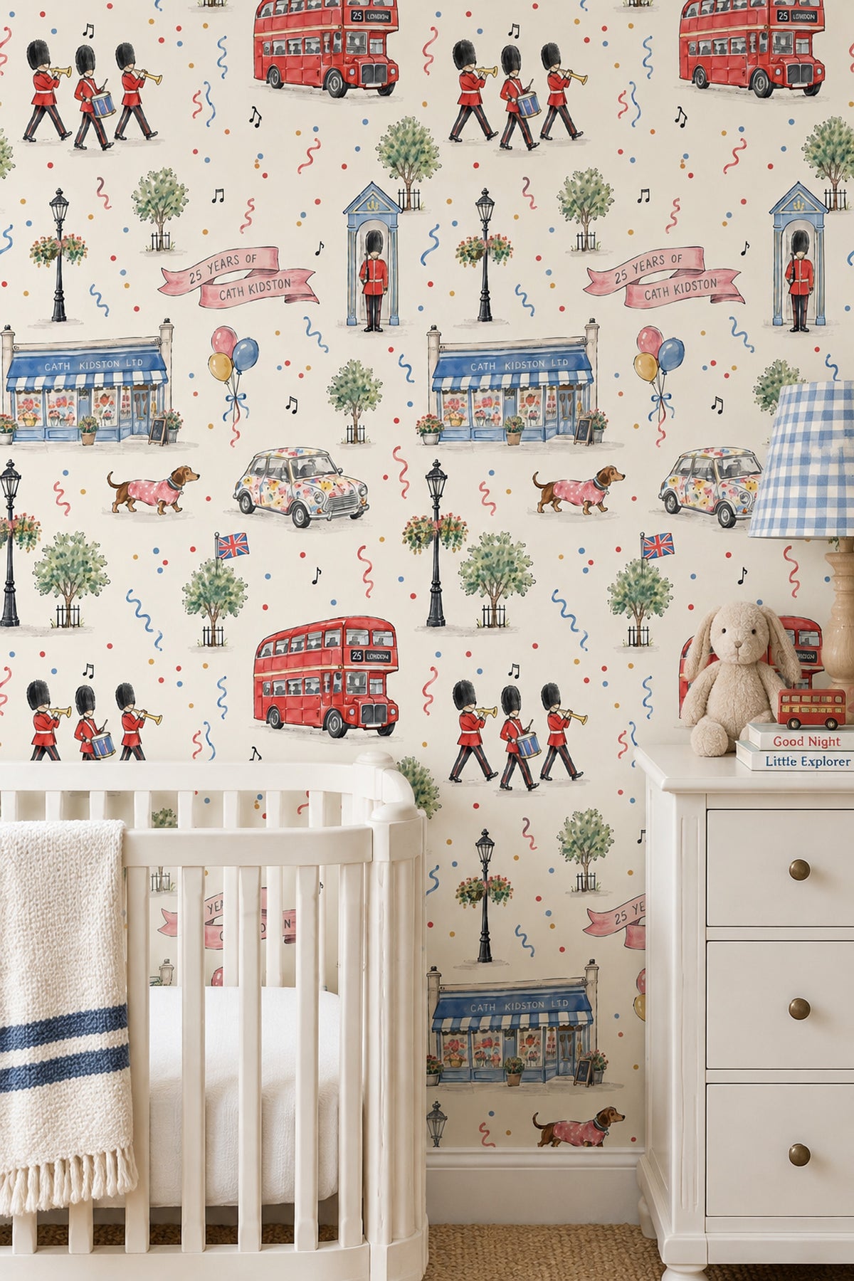 London Double Decker Bus Guards Wallpaper Watercolor Celebration