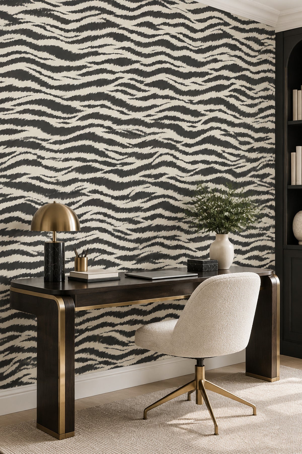 Zebra Print Wallpaper Black And Ivory Wavy Stripes