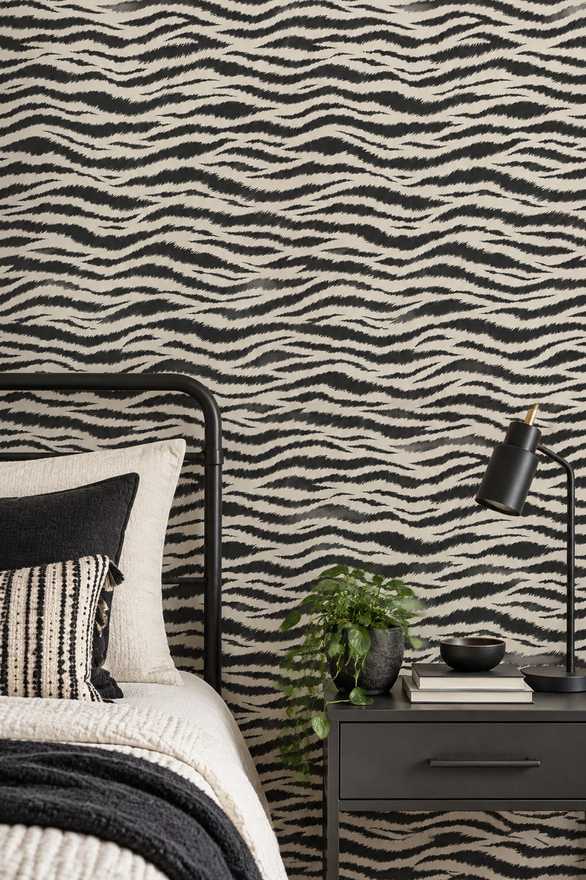 Zebra Print Wallpaper Black And Ivory Wavy Stripes