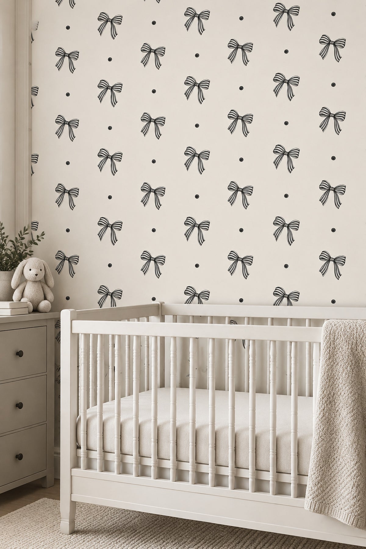 Bow Wallpaper Striped Ribbon And Dot Pattern On Ivory
