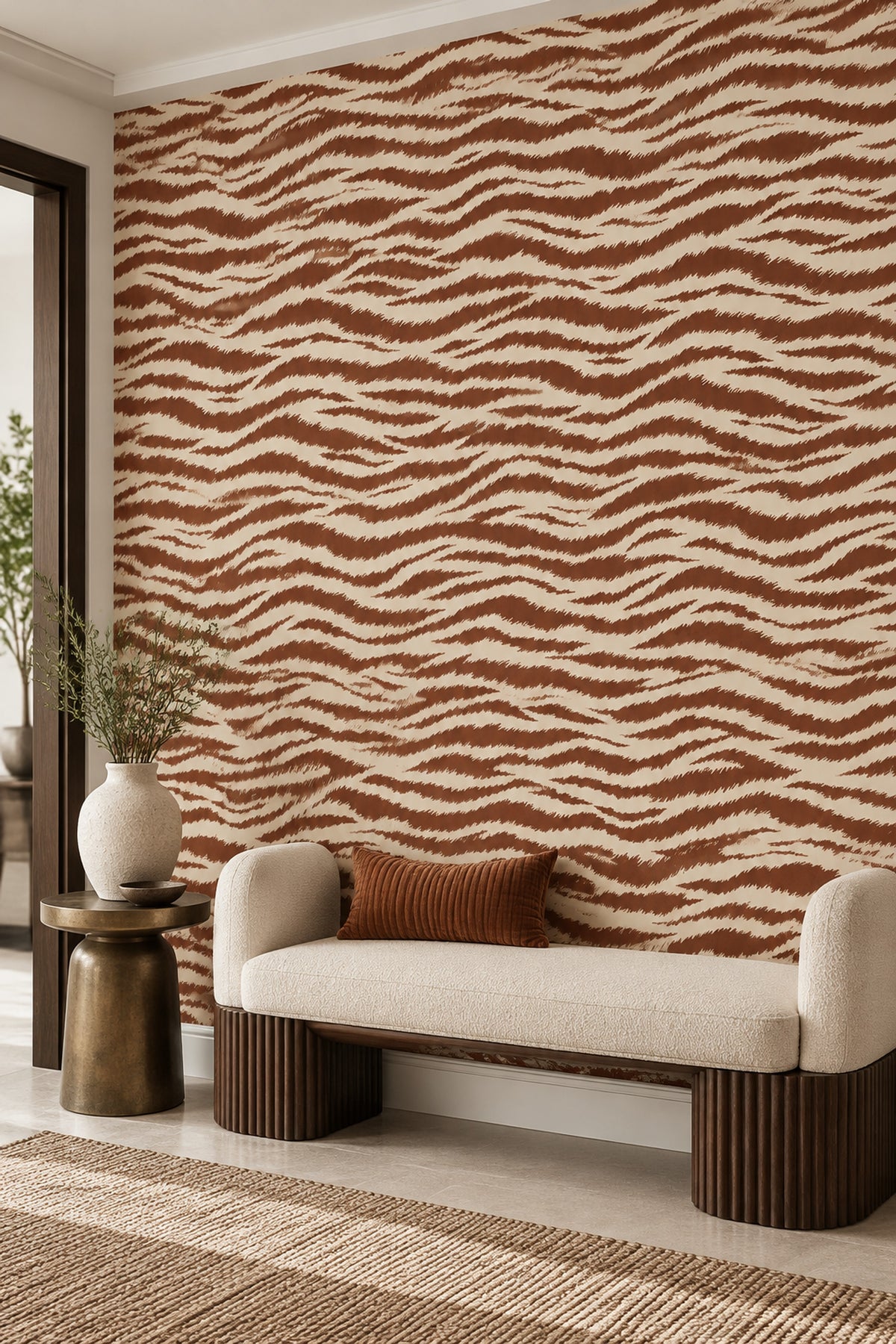 Tiger Stripe Wallpaper Brown Brush Stripes On Cream
