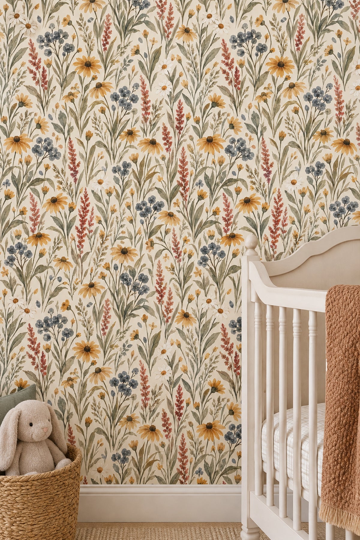 Watercolor Wildflowers Wallpaper Cream Background Botanical Meadow