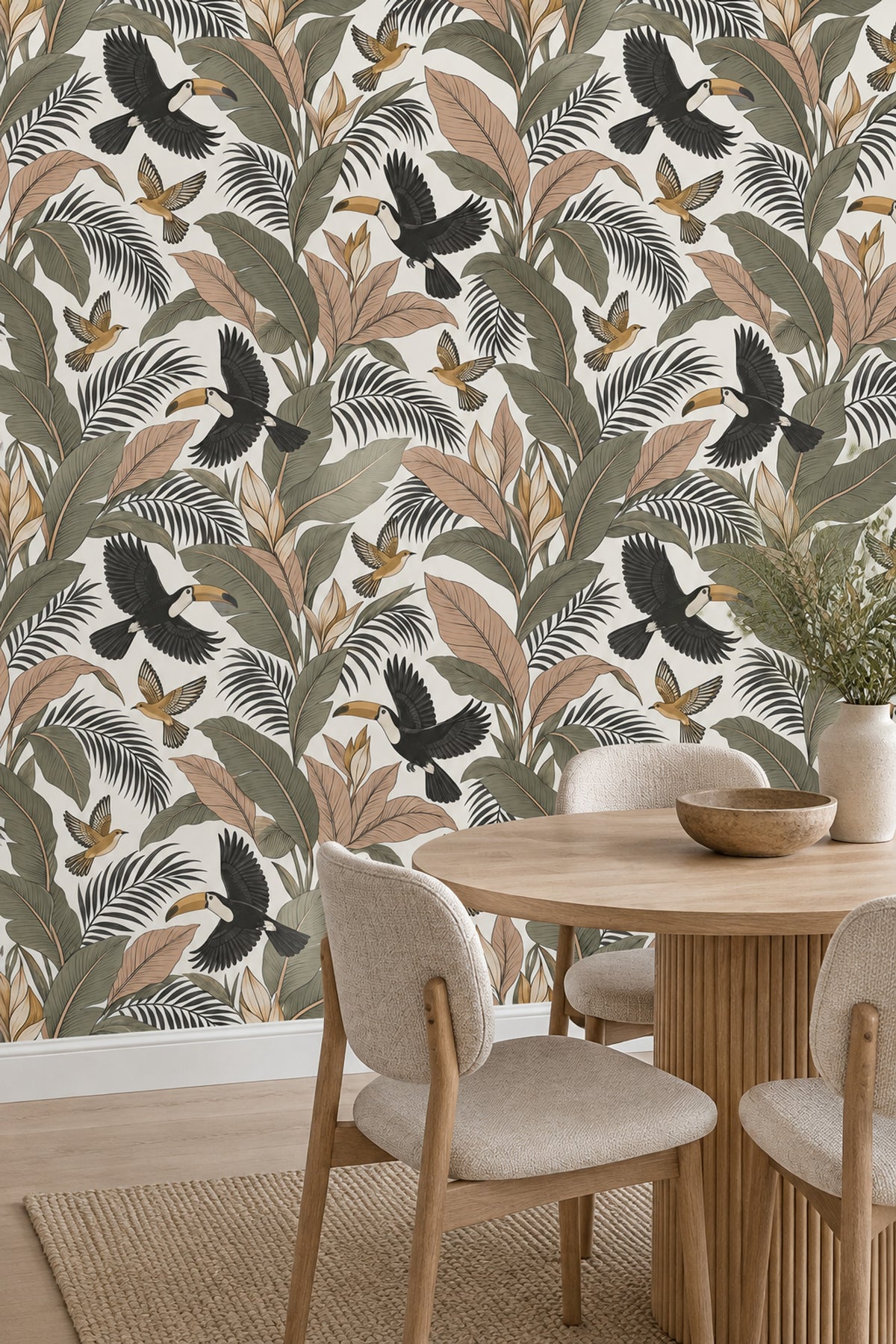Toucan Birds Wallpaper Tropical Leaf Pattern