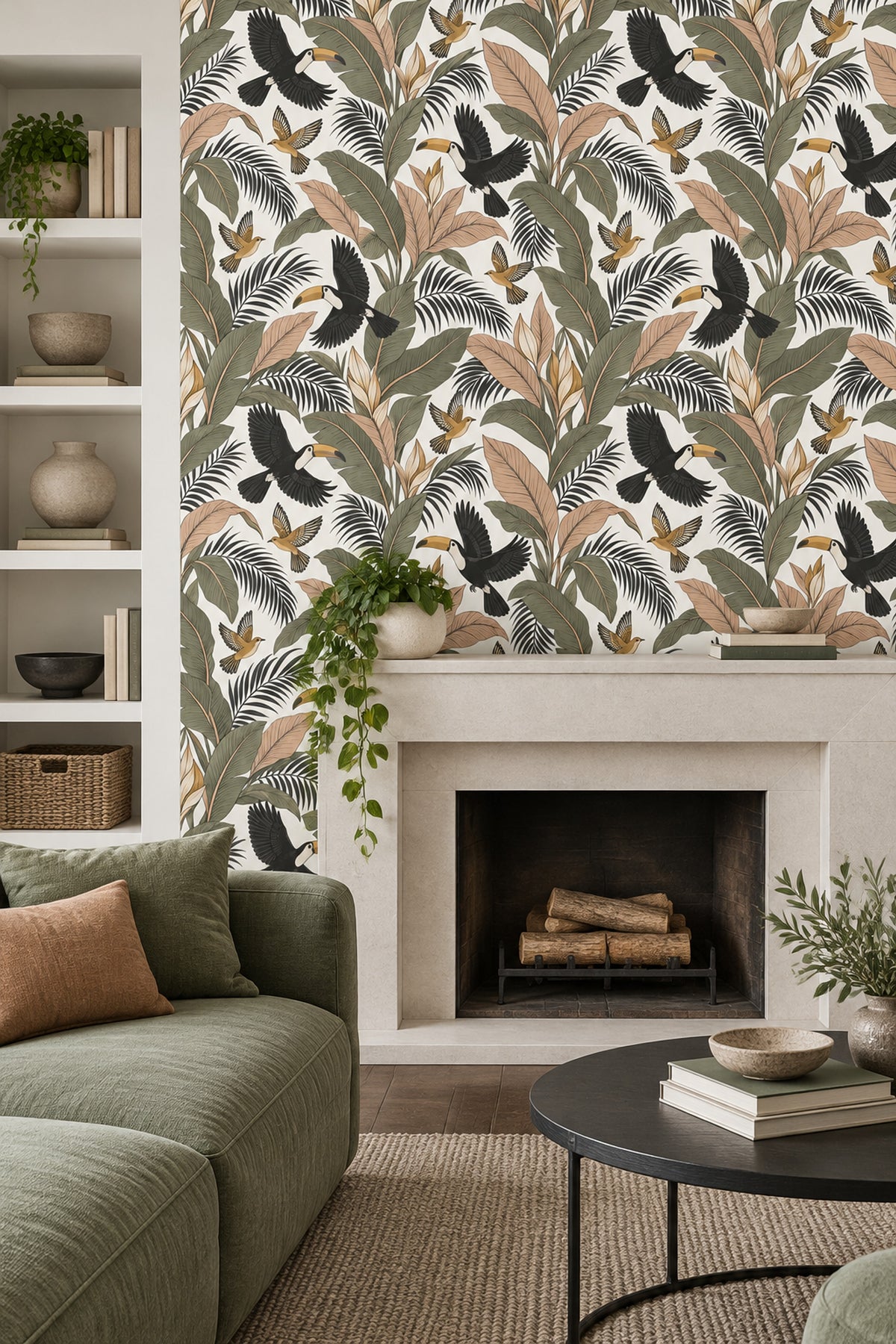 Toucan Birds Wallpaper Tropical Leaf Pattern