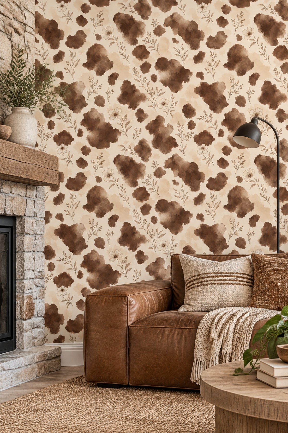 Minimal Botanical Branches Wallpaper Sepia Watercolor Wash