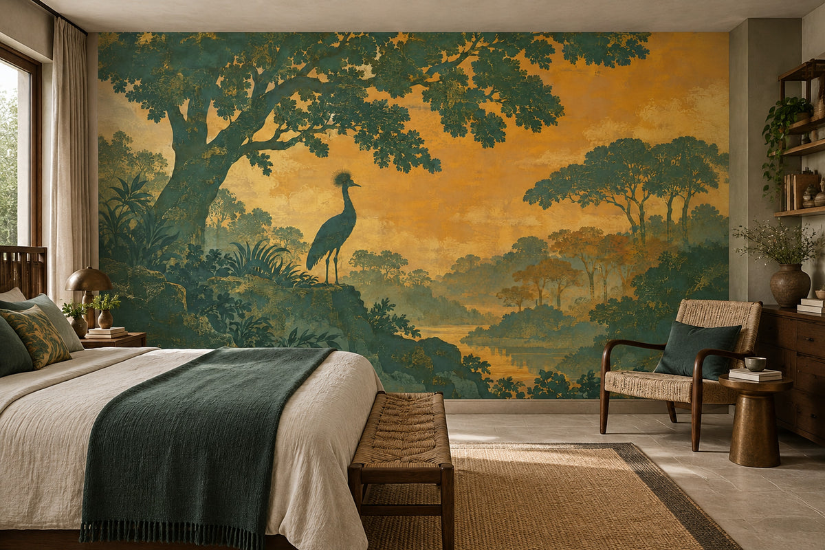 Chinoiserie Forest Bird Wallpaper Scenic Landscape Wall Mural