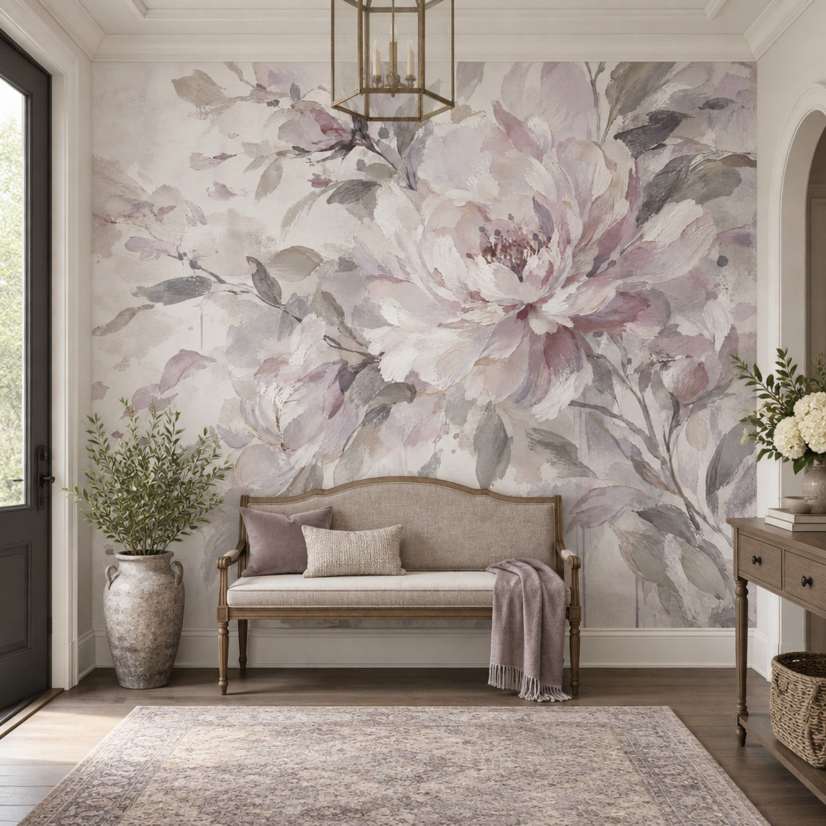 Watercolor Peony Blossoms Wallpaper Soft Lavender Wall Mural