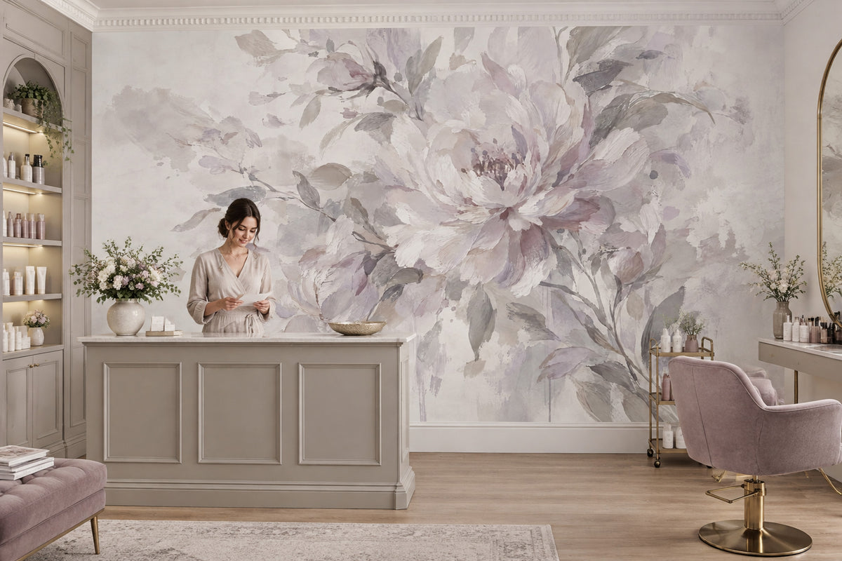 Watercolor Peony Blossoms Wallpaper Soft Lavender Wall Mural