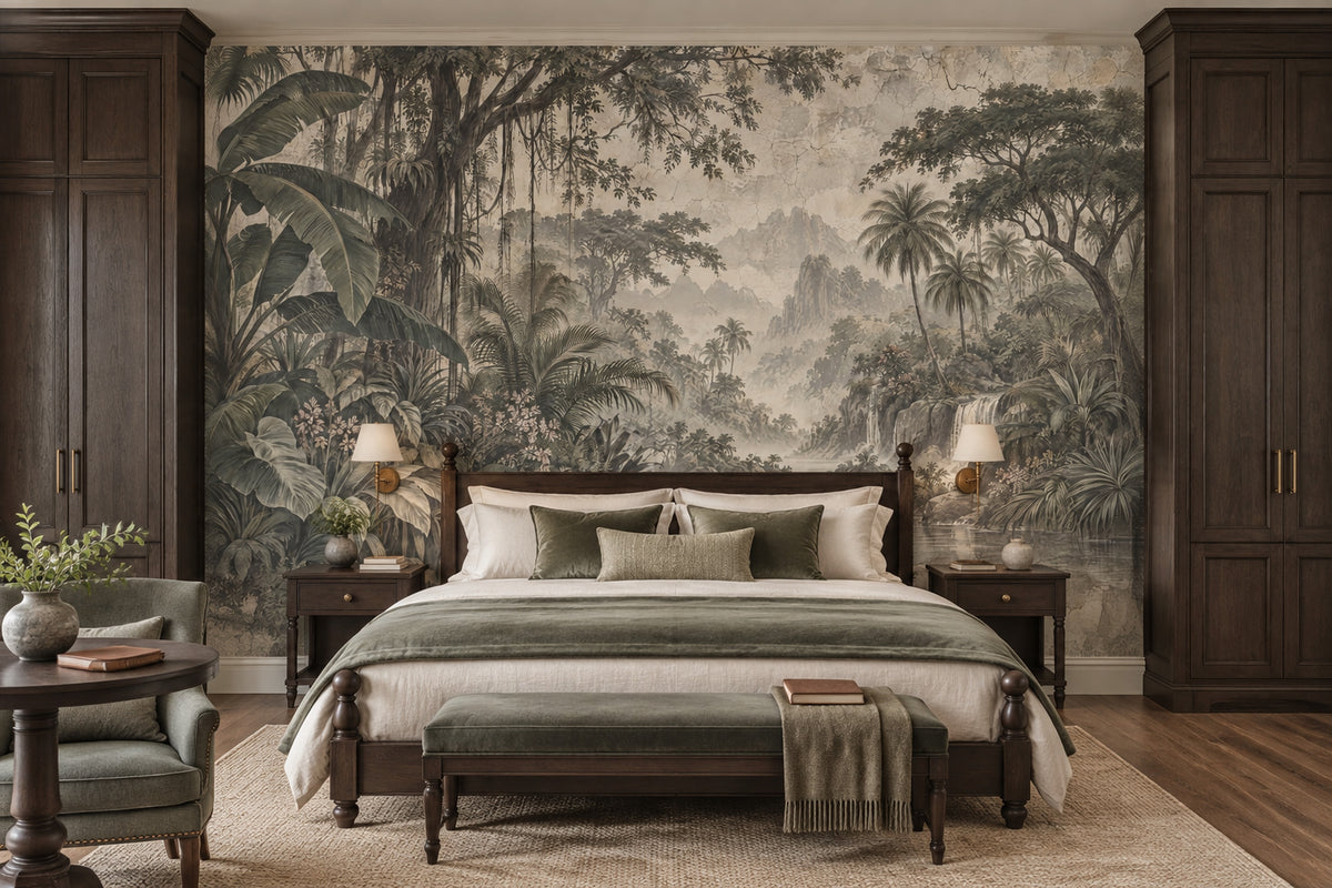 Tropical Jungle Waterfall Wallpaper Vintage Landscape Wall Mural