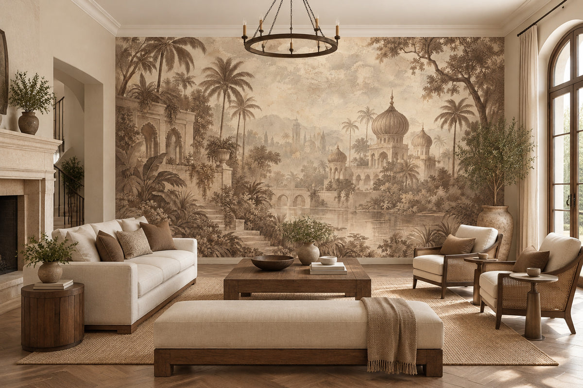 Sepia Tropical Palace Wallpaper Ornate Domes Wall Mural