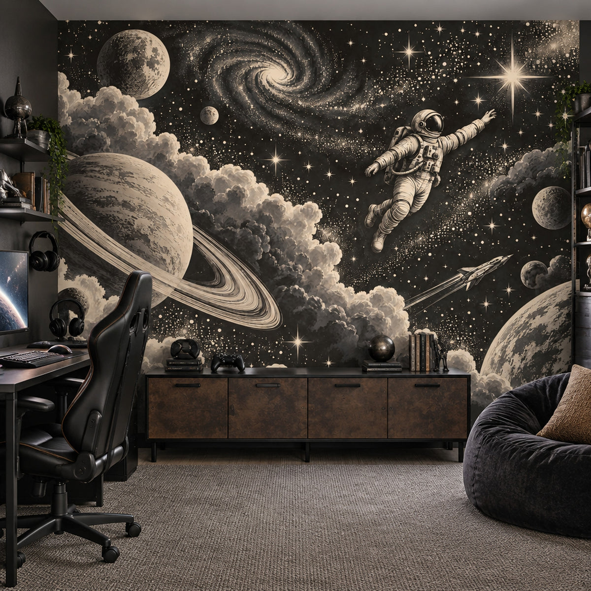 Astronaut Floating Wallpaper Retro Space Wall Mural