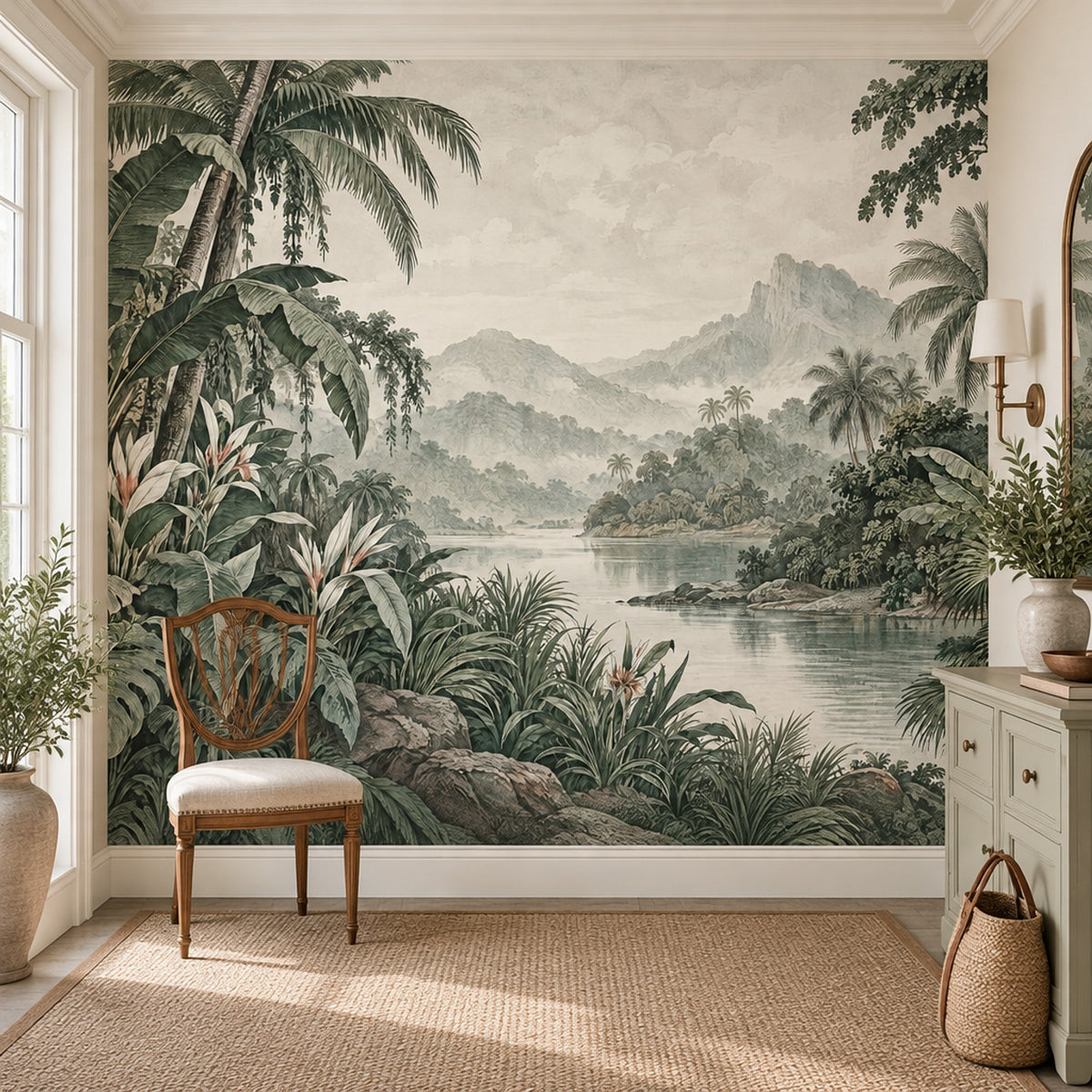 Tropical Palm Landscape Wallpaper Cloudy Sky Wall Mural