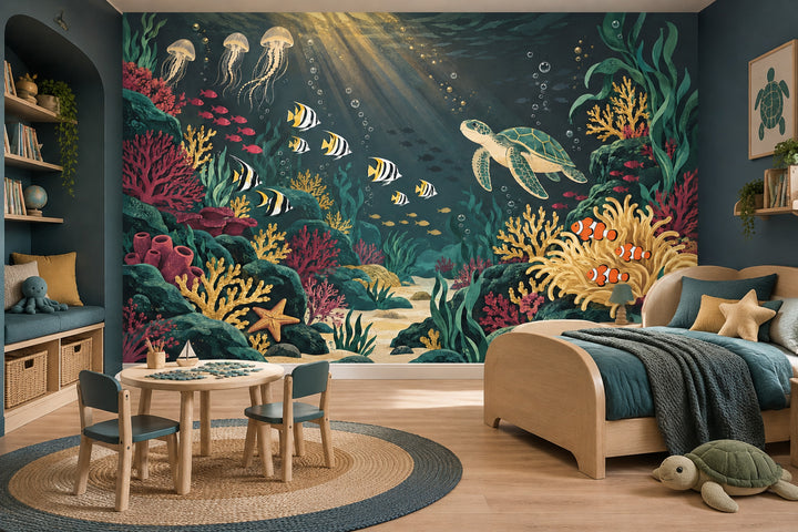 Sea Turtle And Tropical Fish Wallpaper Coral Reef Wall Mural