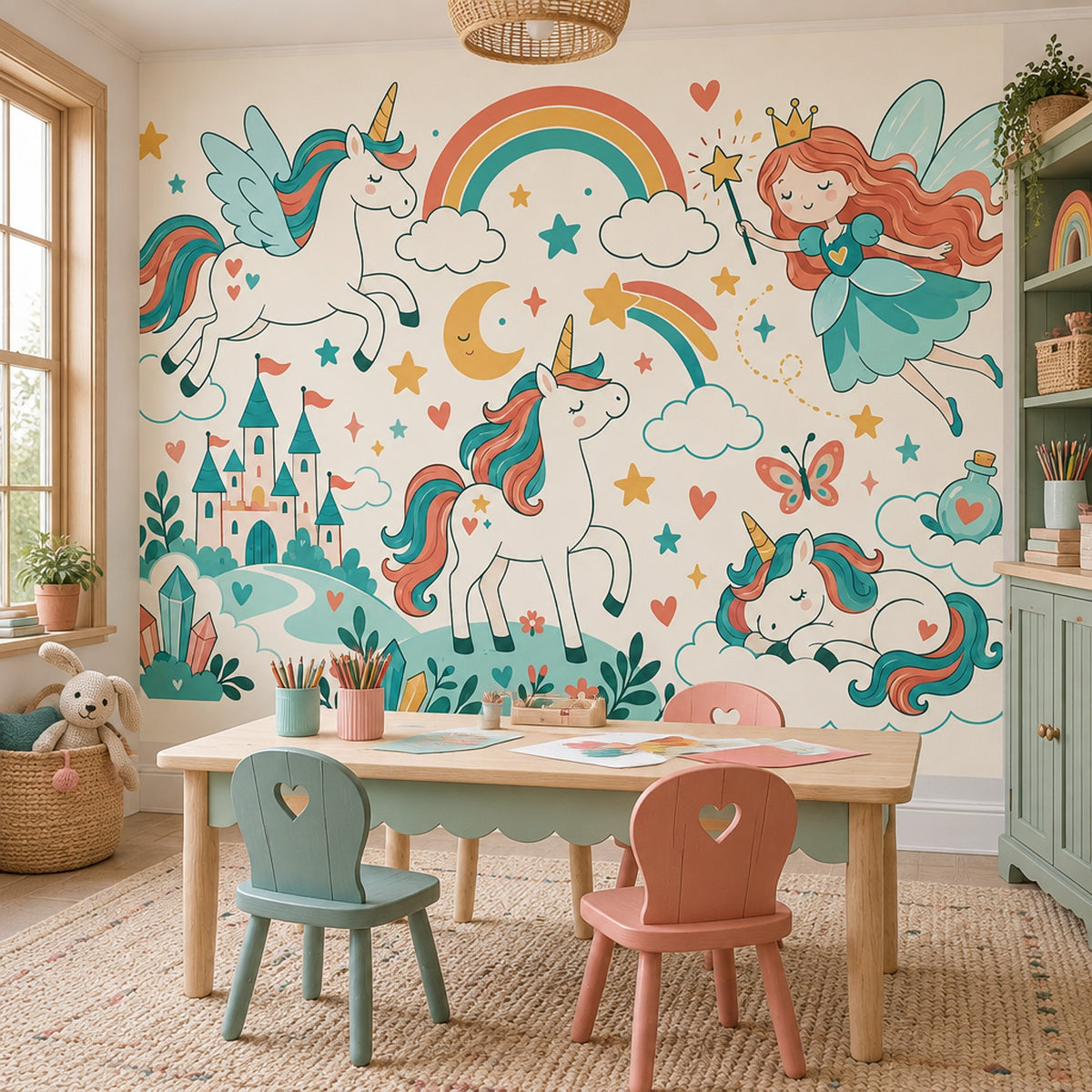 Unicorn Fairy Castle Wallpaper Whimsical Fantasy Wall Mural