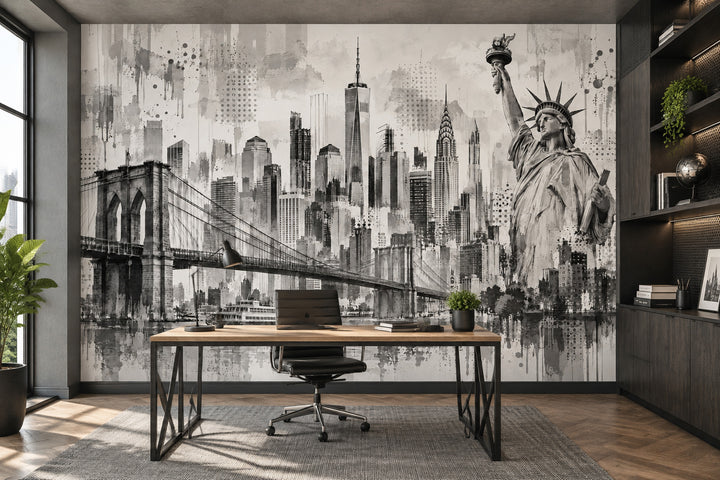 York City Skyline Wallpaper Monochrome Urban Wall Mural