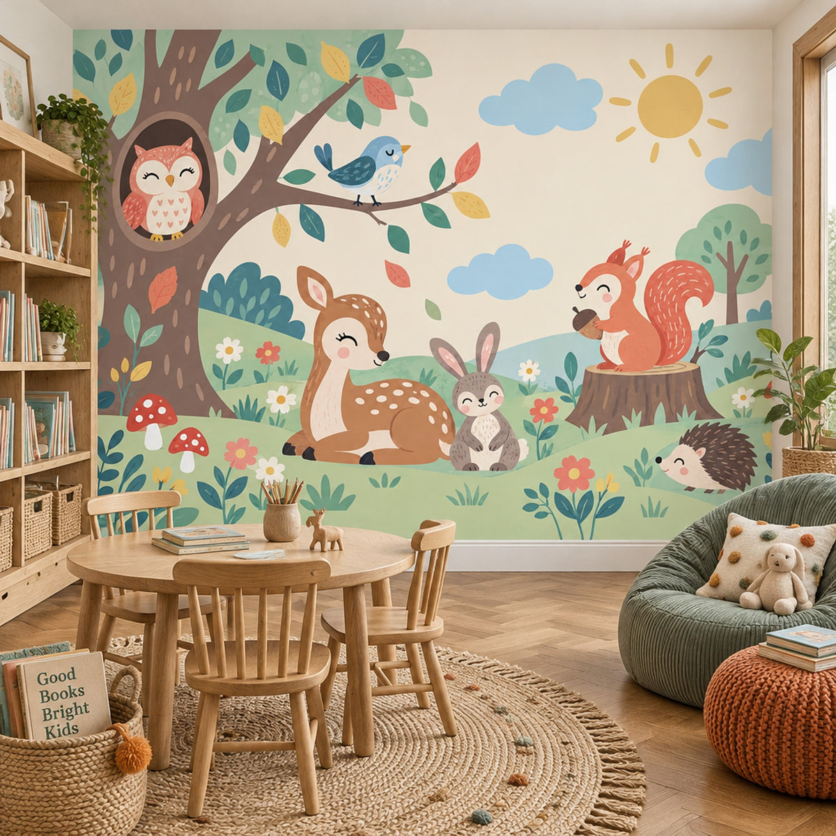 Woodland Tree Animals Wallpaper Whimsical Forest Wall Mural