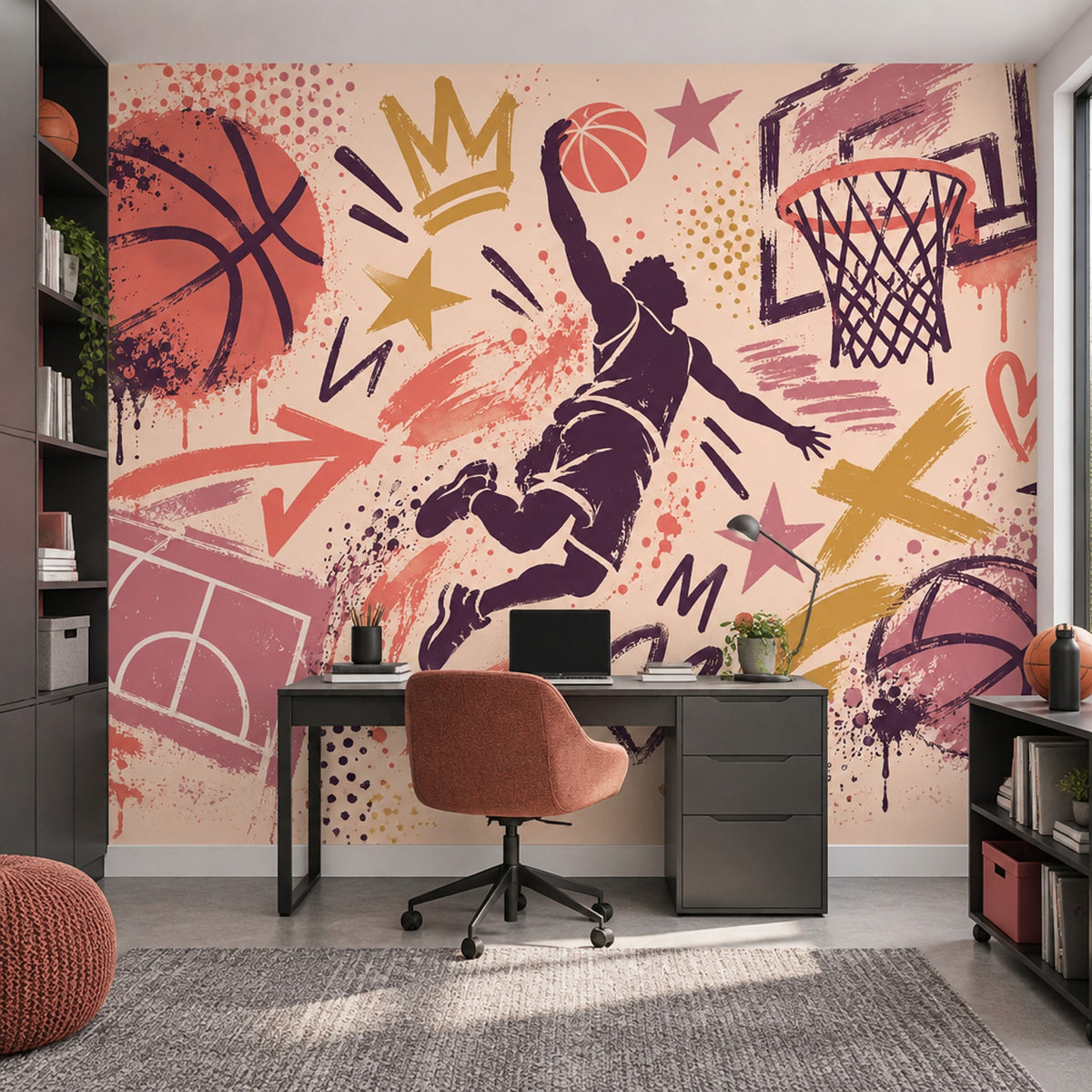 Graffiti Basketball Dunk Wallpaper Street Art Wall Mural