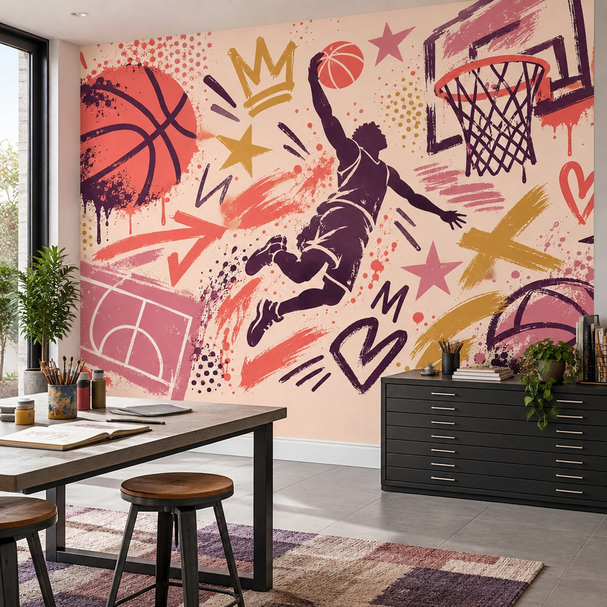 Graffiti Basketball Dunk Wallpaper Street Art Wall Mural