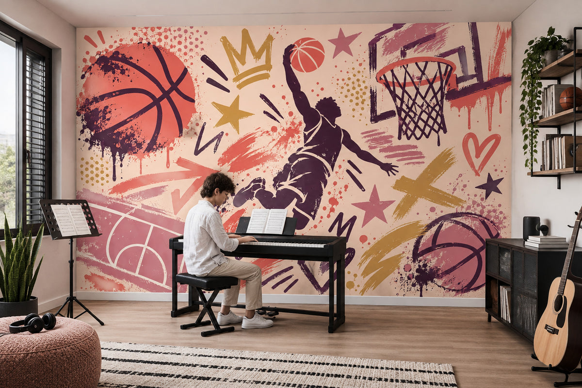 Graffiti Basketball Dunk Wallpaper Street Art Wall Mural