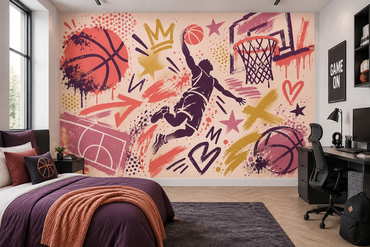 Graffiti Basketball Dunk Wallpaper Street Art Wall Mural