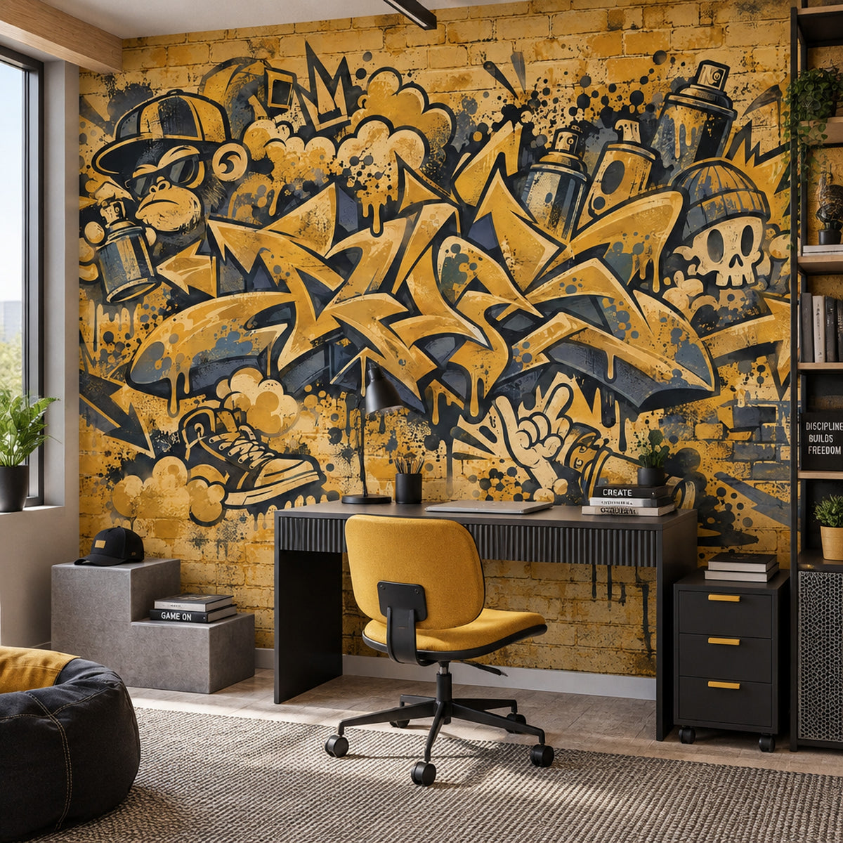 Graffiti Monkey And Skull Wallpaper Brick Wall Street Art Wall Mural