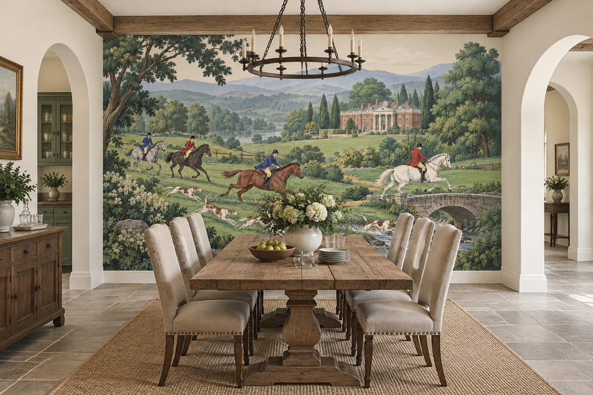 Mounted Hunters Wallpaper English Country Estate Wall Mural