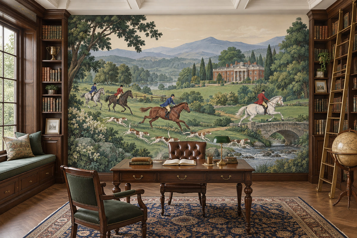 Mounted Hunters Wallpaper English Country Estate Wall Mural