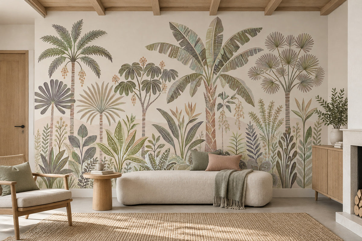 Layered Palm Trees Wallpaper Vintage Botanical Wall Mural