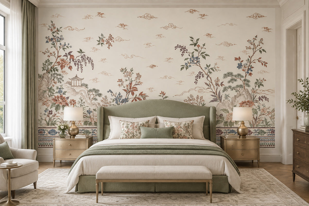 Peony Branches Wallpaper Chinoiserie Garden Wall Mural