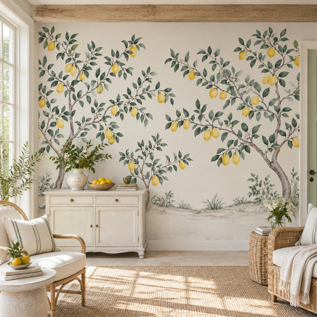 Lemon Tree Wallpaper Watercolor Citrus Orchard Wall Mural
