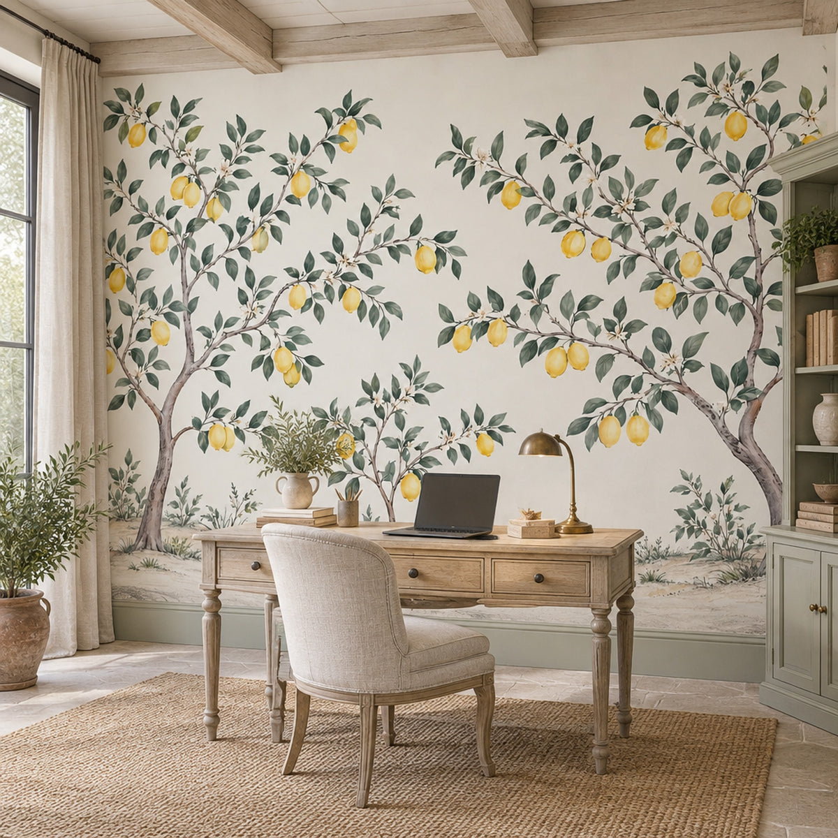 Lemon Tree Wallpaper Watercolor Citrus Orchard Wall Mural