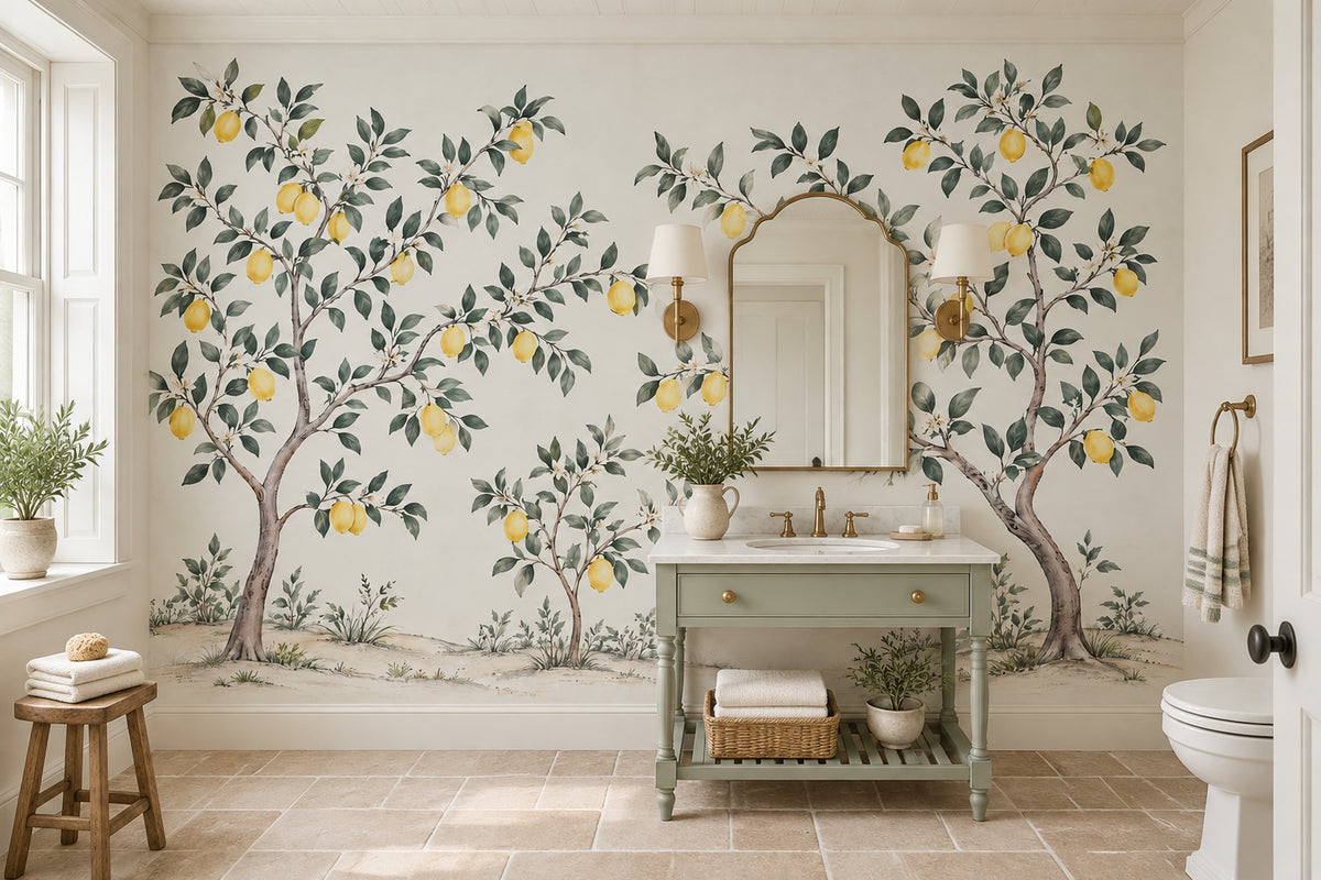 Lemon Tree Wallpaper Watercolor Citrus Orchard Wall Mural