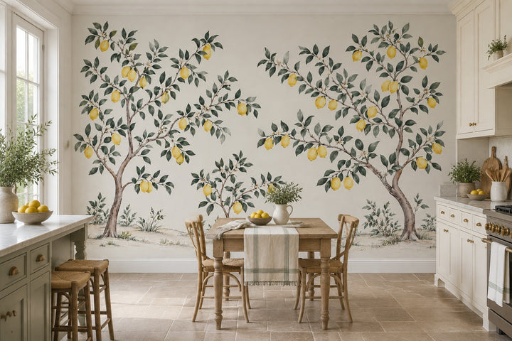 Lemon Tree Wallpaper Watercolor Citrus Orchard Wall Mural